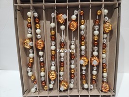 Radko Shiny Brite Glass Garland Pumpkin Orange Gold Silver Fall 7FT - £37.27 GBP