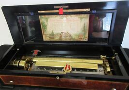 19th Century Swiss Inlaid Walnut Cylinder Zither Music Box 8 Songs - $3,995.00