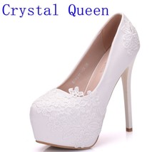 Bridal Shoes Hollow White Lace Beautiful Wedding Marriage Flower High-heeled Wom - £48.56 GBP