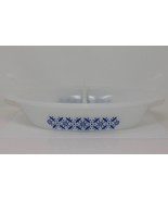 Glasbake Oval Milk Glass Divided Blue Daisy Flower Casserole Dish J239 - €16,40 EUR
