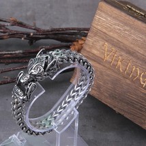 Rock Viking Wolf Head Men Bracelet Stainless Steel Mesh Chain Biker Punk Jewelry - £24.14 GBP