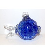 LOVELY BLOWN ART GLASS BLUE SPATTER WARE FISH ORNAMENT - $74.13 CAD