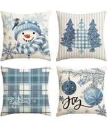 Winter Snowman Joy Snowflake Christmas Throw Pillow Covers, 18 X 18 Inch... - $268.28 MXN