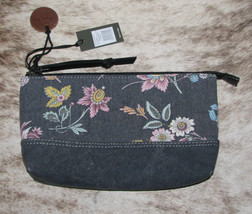 Myra Bags #8130 Leather/Canvas Floral 10&quot;x6&quot; Pouch Clutch~Card Slots, Zip Pkt - £20.58 GBP