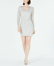 Adrianna Papell Beaded Long-Sleeve Dress Ivory Size 2 $279 - £75.91 GBP