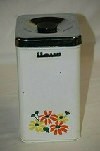 Old Vintage Flour Metal Kitchen Canister Orange &amp; Yellow Daisies MCM Canada - £15.69 GBP