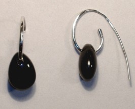 Black Onyx Swirl Tear Drop Earrings Sterlling Silver Unique Pierced Dangle - £98.32 GBP