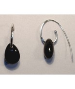 Black Onyx Swirl Tear Drop Earrings Sterlling Silver Unique Pierced Dangle - £97.89 GBP