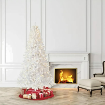 7&#39; Pre-lit White Christmas Tree Holiday Time Clear Lights New - £74.28 GBP