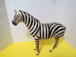 Vintage Leather Wrapped Zebra Animal W/Glass Eyes 14.5&quot;L x 12&quot;T Free Sta... - $24.75