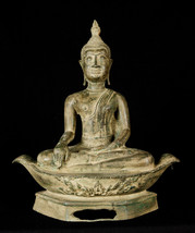 Antique Thai Style Bronze U Thong Enlightenment Boat Buddha Statue - 38cm/15&quot; - £384.03 GBP