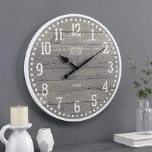 Farmhouse Wall Clock Home Decor Large Round Battery Rustic Grey Oversize... - £34.11 GBP