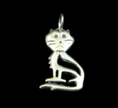 Handcrafted Solid 925 Sterling Silver Whimsical Kitty Cat Feline Pendant - £10.64 GBP