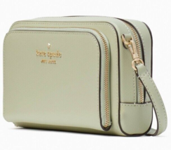NWB Kate Spade Dual Zip Crossbody Pale Army Green Leather WLR00410 Gift Bag FS - £94.67 GBP