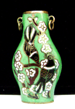 Vintage Japanese Cloisonne Miniature Perfume Green Black Birds Pendant  - £14.96 GBP