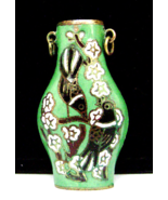 Vintage Japanese Cloisonne Miniature Perfume Green Black Birds Pendant  - £15.28 GBP