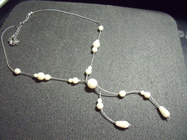 Silvertone Pearl Y Necklace - £18.09 GBP