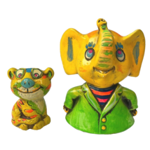 Elephant Tiger Vintage 2 Chalkware Coin Bank Bundle Made In Japan Creepy 1960s - £26.93 GBP