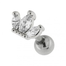 Marquise Cut CZ Crown Ear Stud Steel Cartilage Helix Tragus Piercing Earring - £36.34 GBP