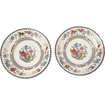 Copeland Spode CHINESE ROSE Green Trim Floral Vintage Pair Large Saucers 6-1/4&quot; - £8.89 GBP