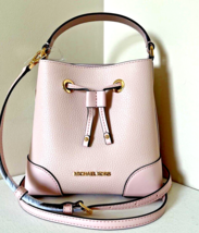 New Michael Kors Mercer Small Drawstring Leather Bucket Bag Powder Blush Dustbag - £75.64 GBP