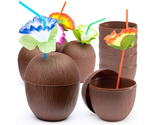 18 Pack Coconut Cups with Flower Straws for Hawaiian  Beach Themed Party - £44.37 GBP