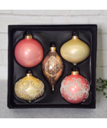 Blush Pink &amp; Gold Beaded Glass Christmas Ornaments Glitter Robert Stanle... - $24.99