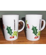 2X Starbucks 2011 Christmas Holly Berries Ceramic 10 OZ. Coffee Tea Mugs  - $14.99