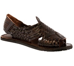 Mens Dark Brown Sandals Mexican Huarache Real Leather Handmade Woven Open Toe - £23.88 GBP