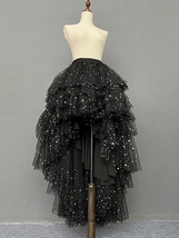 BLACK Sparkly High-low Tulle Skirt Plus Size Wedding Party Layered Tulle Skirts image 1