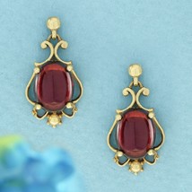 Natural Cabochon Garnet Vintage Style Floral Drop Earrings in Solid 9K Gold - £511.98 GBP