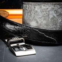 Alessio Genuine Ostrich Leg Exotic Belt Black image 8