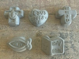 5 Art Paintable Cement Stones Faith Jesus Loves you, Bible, - £14.77 GBP