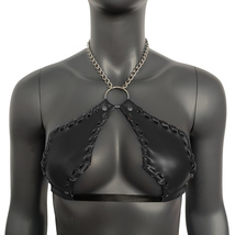 Gothic Black Vampira Cross Top Bra with Chain - $48.00