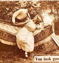 1910s Postcard Romantic Couple On Victorian Hammock In Woods Ephemera E83C - $19.99