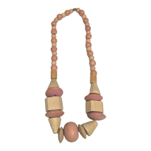 Pink &amp; Tan Chunky Natural Wooden Retro 70s Statement Necklace  - $11.87