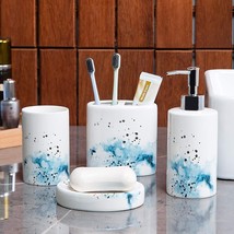 Ceramic 4 Piece Bathroom Accessories Set Complete Hand Paint Bath Countertop Acc - £43.59 GBP