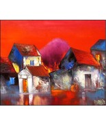Red Sunset, a 24 x 32 commission original oil painting on canvas b - $179.00