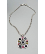 Chico&#39;s Emilee Reversible Silver Tone Glass Crystal Tribal Pendant Neckl... - €12,87 EUR