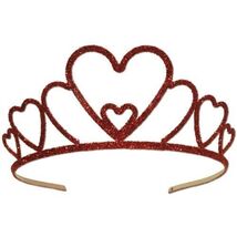 Fancy Red Hearts Glitter Metal Tiara Sweetheart Queen Crown Princess Cup... - $20.66 CAD