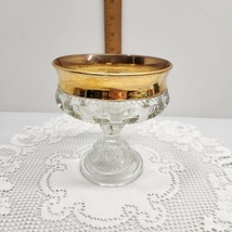 Vtg Indiana Glass Kings Crown Thumbprint Pedestal Compote Candy Dish Gold Rimmed - £14.33 GBP