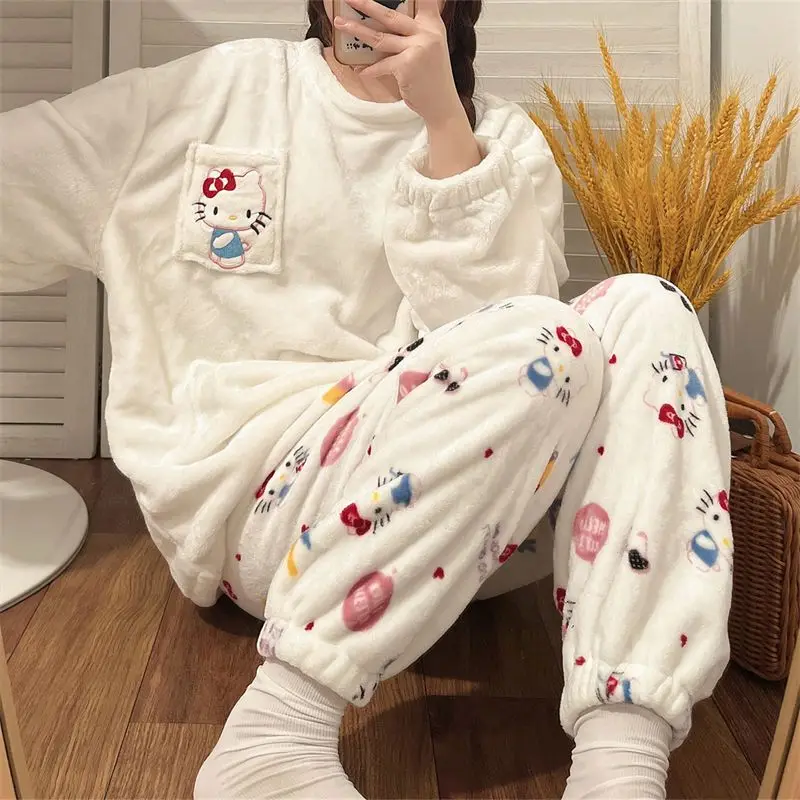 Sanrio Hello Kittys Plush Nightgown Anime Cartoon Kawaii Thickening Loungewear - £23.48 GBP+