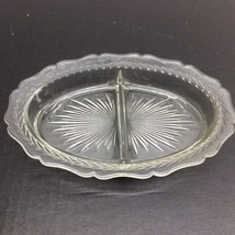 Divided Dish Clear Glass Sunburst Leaf Pattern Relish Food Tray Vintage 8&quot; Long - £10.24 GBP