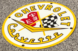 Vintage Chevrolet Porcelain Sign 1961 Old Corvette Sport Car Chevy Dealer Gas - $177.65