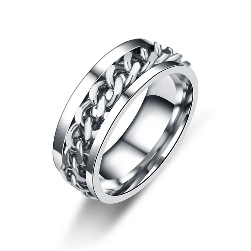 Ins Fashion Women  Chain Link Men&#39;s Rotatable Ring Stainless Steel Chain Link Me - $14.36