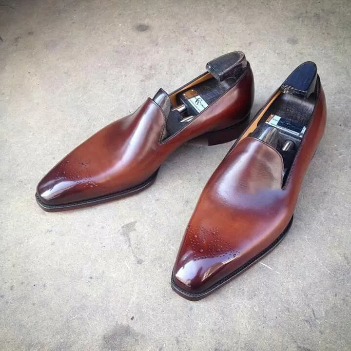 Men&#39;s Handmade Brown Loafer Cowhide Leather Moccasins Dress Formal Shoes - $159.99