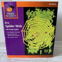 Halloween 4 Foot Spider Web 100 Purple Lights With Two 6” Spiders Home D... - $23.36