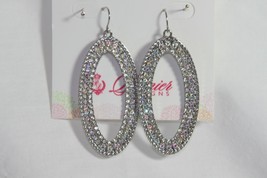 Earrings (New) Oh Wow - Clear &amp; Pink Rinestone Studded Oval 2.75&quot; Drop - #30994 - £20.58 GBP