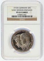 1910 A Allemagne 3 Mark 3M Saxe-Weimar-Eisenach Argent NGC Classé PF63 C... - $550.91