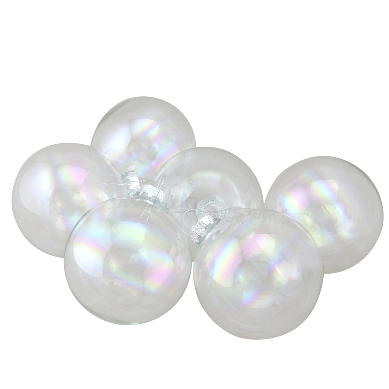 3.25" (80mm) 6ct Clear and Silver Iridescent Glass Ball Christmas Ornament Set